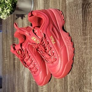 Fila Red Disruptor II with Gold Size 6.5